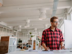 man working in a small business